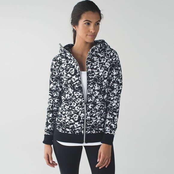 LULULEMON Scuba Hoodie in Fleur Sombre White Black Size 10 - Picture 1 of 9
